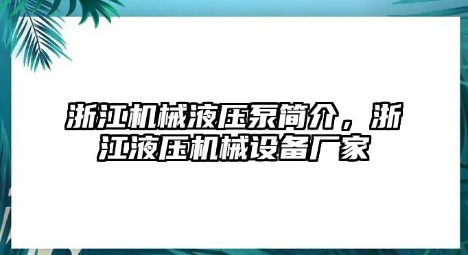 浙江機(jī)械液壓泵簡介，浙江液壓機(jī)械設(shè)備廠家