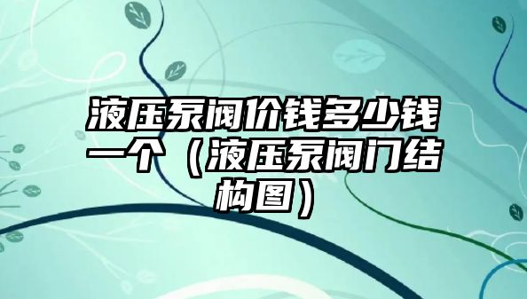 液壓泵閥價(jià)錢多少錢一個(gè)（液壓泵閥門結(jié)構(gòu)圖）