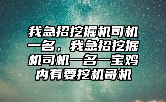 我急招挖掘機司機一名，我急招挖掘機司機一名一寶雞內(nèi)有要挖機哥機