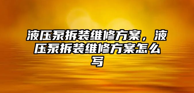 液壓泵拆裝維修方案，液壓泵拆裝維修方案怎么寫