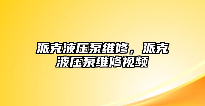 派克液壓泵維修，派克液壓泵維修視頻