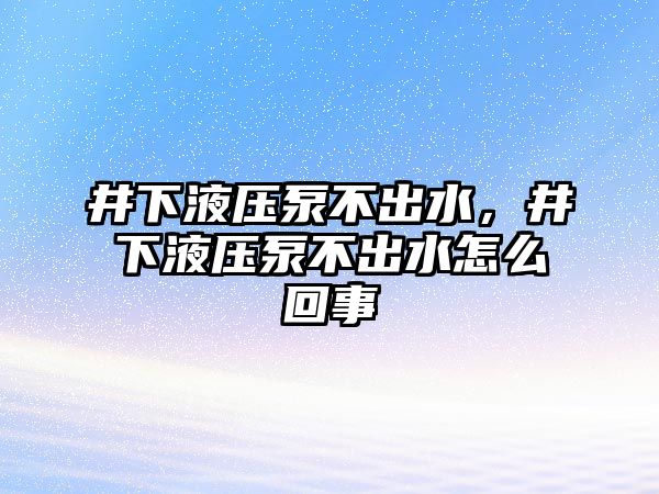 井下液壓泵不出水，井下液壓泵不出水怎么回事