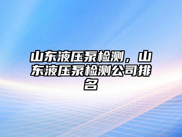 山東液壓泵檢測，山東液壓泵檢測公司排名