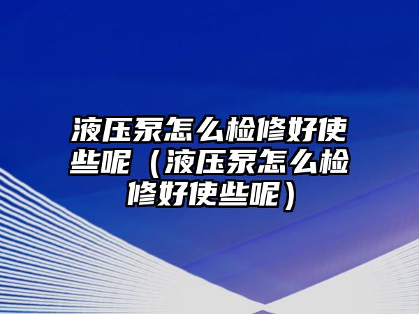 液壓泵怎么檢修好使些呢（液壓泵怎么檢修好使些呢）