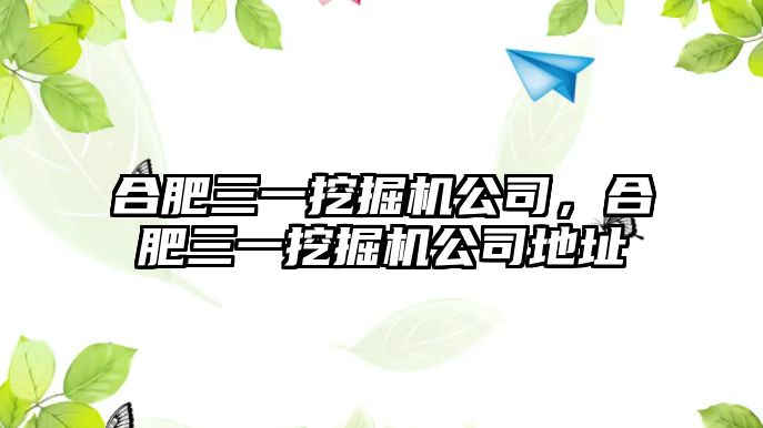 合肥三一挖掘機公司，合肥三一挖掘機公司地址