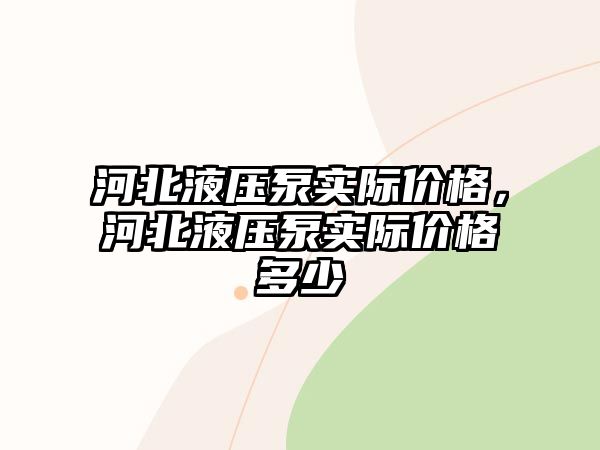 河北液壓泵實際價格，河北液壓泵實際價格多少