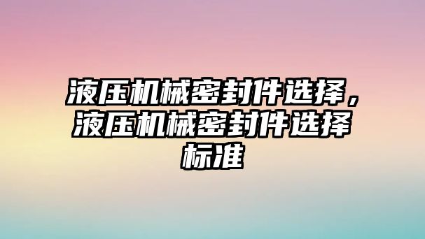 液壓機械密封件選擇，液壓機械密封件選擇標準