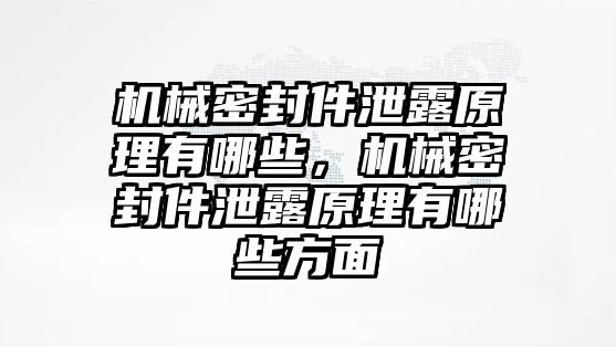 機(jī)械密封件泄露原理有哪些，機(jī)械密封件泄露原理有哪些方面