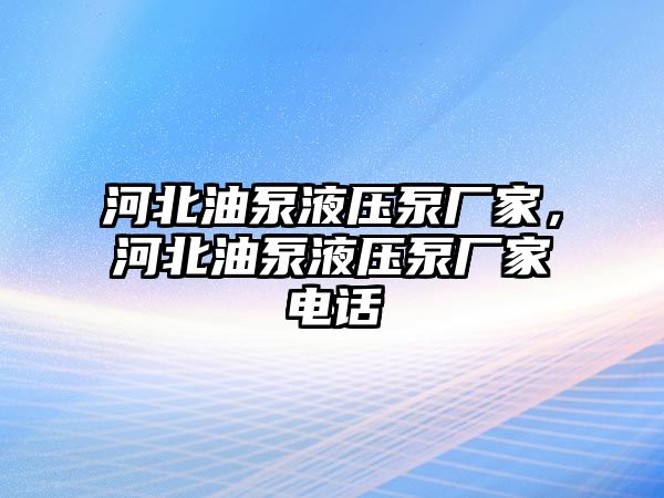 河北油泵液壓泵廠家，河北油泵液壓泵廠家電話