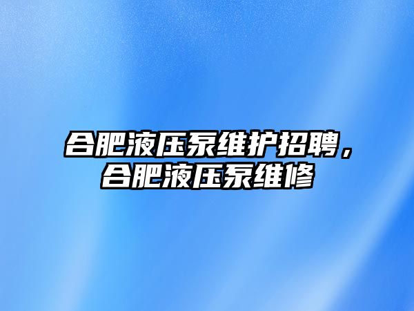 合肥液壓泵維護招聘，合肥液壓泵維修