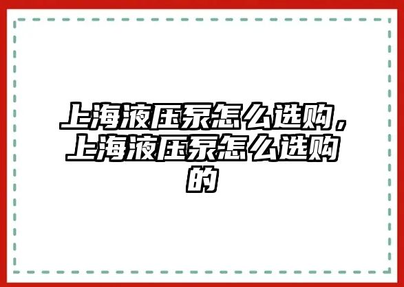 上海液壓泵怎么選購，上海液壓泵怎么選購的