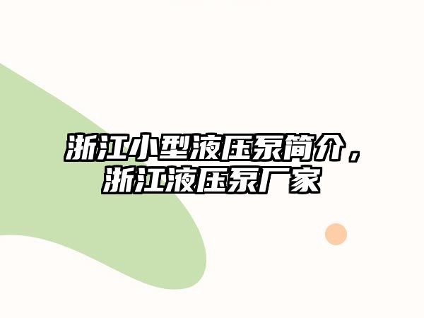 浙江小型液壓泵簡(jiǎn)介，浙江液壓泵廠家