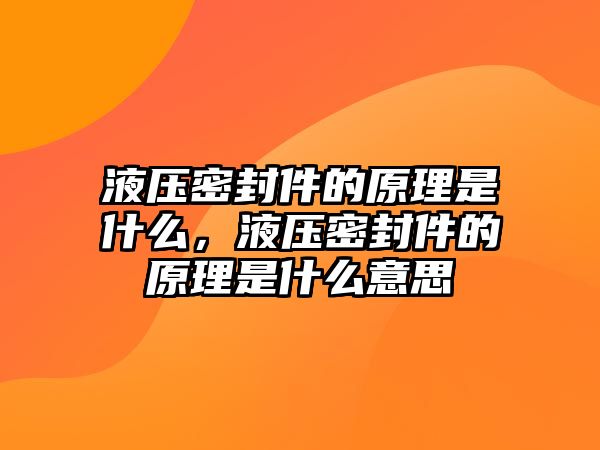 液壓密封件的原理是什么，液壓密封件的原理是什么意思