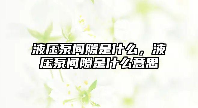 液壓泵間隙是什么，液壓泵間隙是什么意思