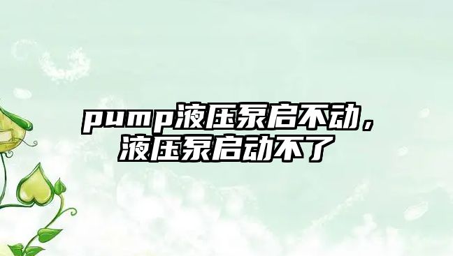 pump液壓泵啟不動，液壓泵啟動不了