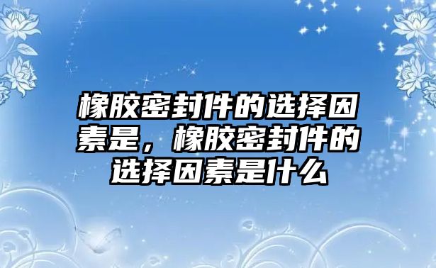 橡膠密封件的選擇因素是，橡膠密封件的選擇因素是什么