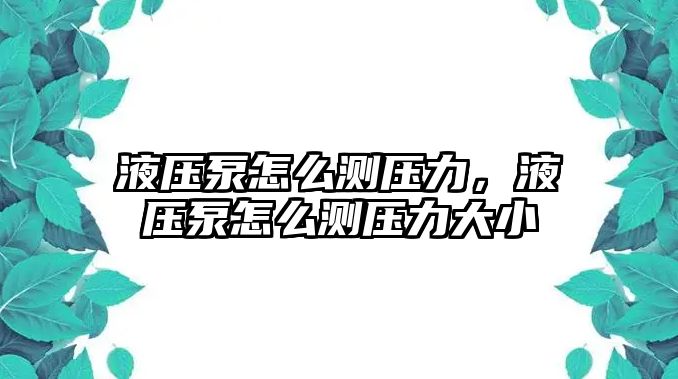 液壓泵怎么測(cè)壓力，液壓泵怎么測(cè)壓力大小