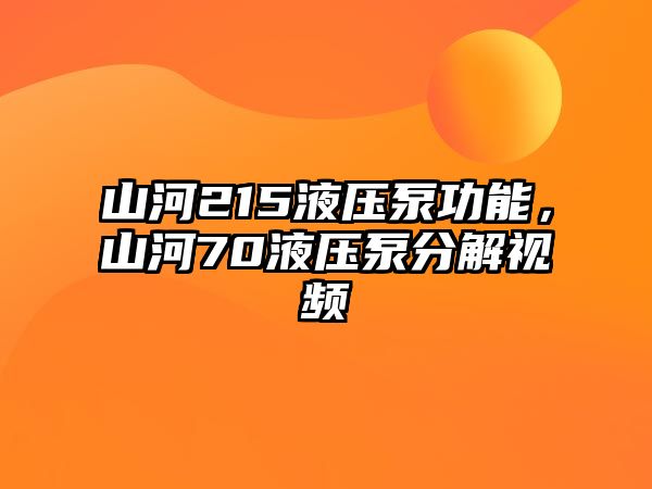 山河215液壓泵功能，山河70液壓泵分解視頻