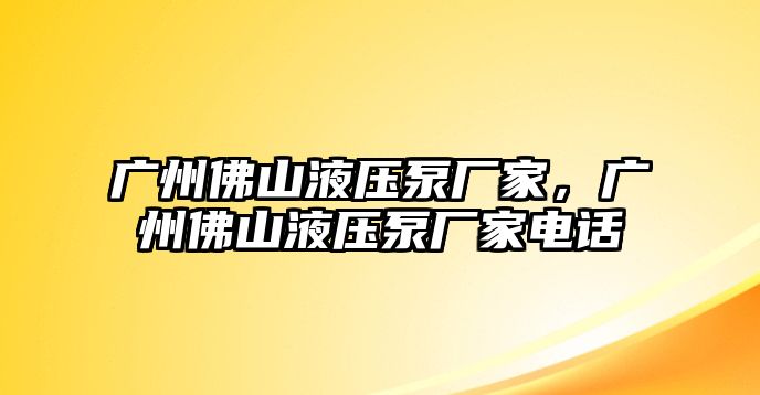 廣州佛山液壓泵廠家，廣州佛山液壓泵廠家電話