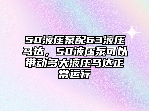 50液壓泵配63液壓馬達(dá)，50液壓泵可以帶動(dòng)多大液壓馬達(dá)正常運(yùn)行