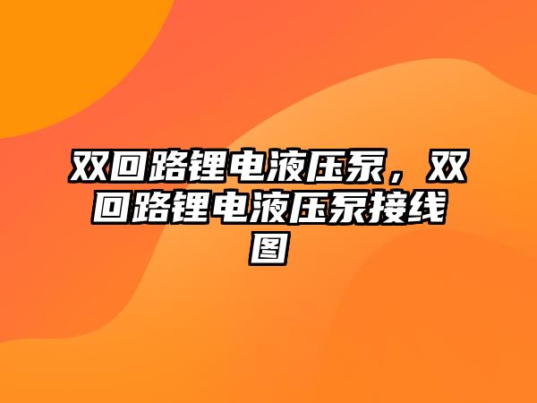 雙回路鋰電液壓泵，雙回路鋰電液壓泵接線圖