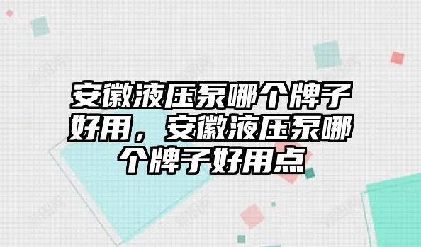 安徽液壓泵哪個牌子好用，安徽液壓泵哪個牌子好用點