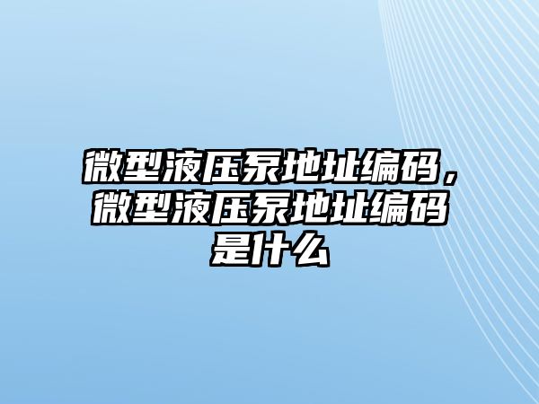 微型液壓泵地址編碼，微型液壓泵地址編碼是什么