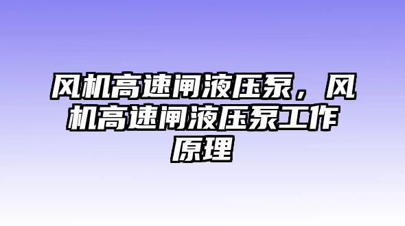 風(fēng)機高速閘液壓泵，風(fēng)機高速閘液壓泵工作原理