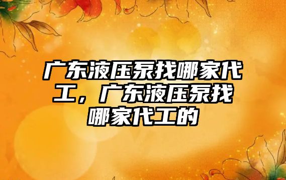 廣東液壓泵找哪家代工，廣東液壓泵找哪家代工的