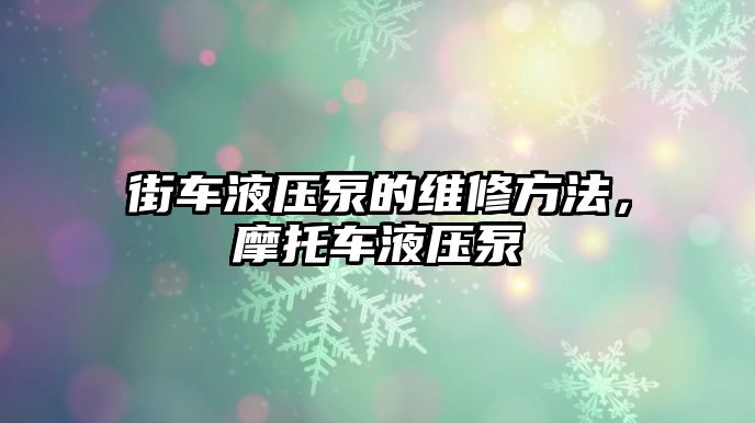 街車液壓泵的維修方法，摩托車液壓泵