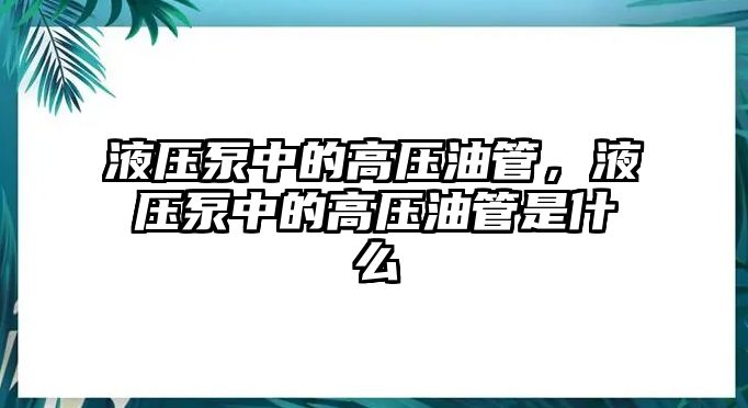 液壓泵中的高壓油管，液壓泵中的高壓油管是什么