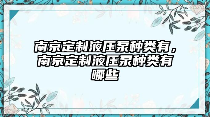 南京定制液壓泵種類有，南京定制液壓泵種類有哪些