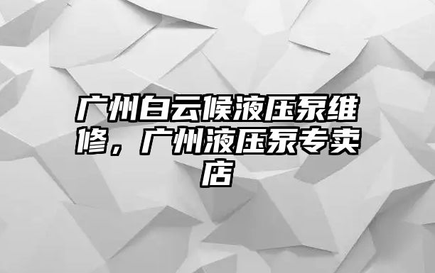 廣州白云候液壓泵維修，廣州液壓泵專賣店