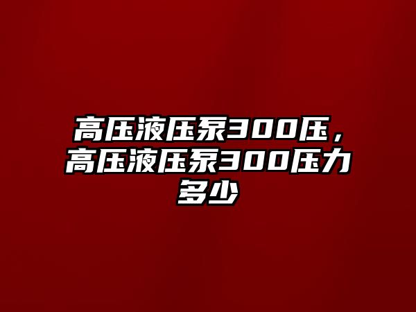 高壓液壓泵300壓，高壓液壓泵300壓力多少