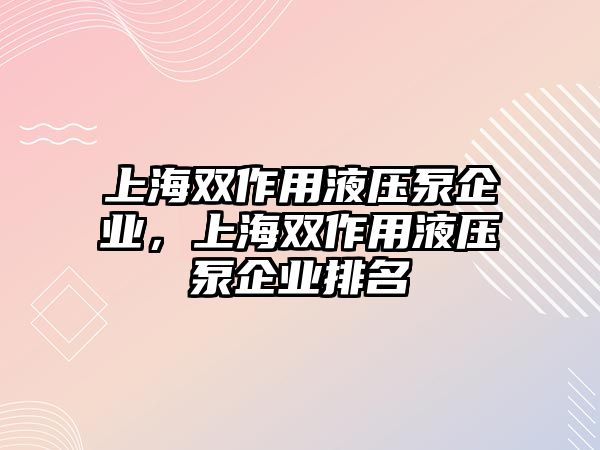 上海雙作用液壓泵企業(yè)，上海雙作用液壓泵企業(yè)排名