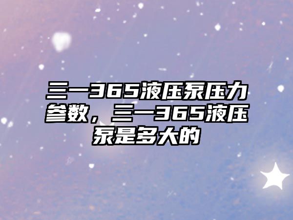 三一365液壓泵壓力參數(shù)，三一365液壓泵是多大的