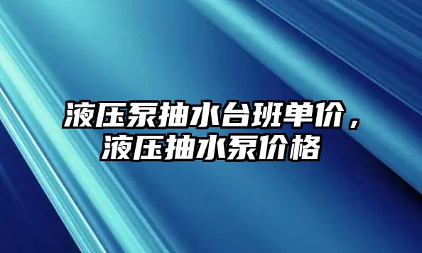 液壓泵抽水臺班單價，液壓抽水泵價格