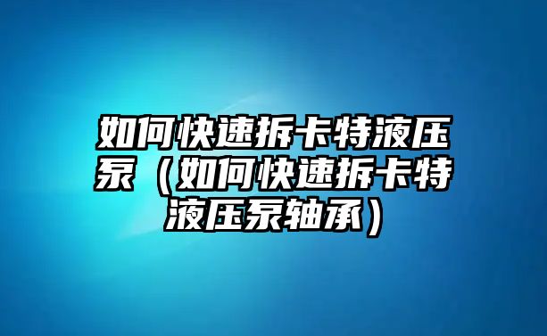 如何快速拆卡特液壓泵（如何快速拆卡特液壓泵軸承）