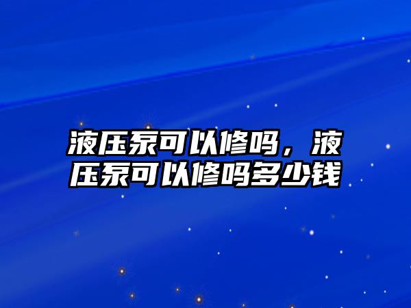 液壓泵可以修嗎，液壓泵可以修嗎多少錢