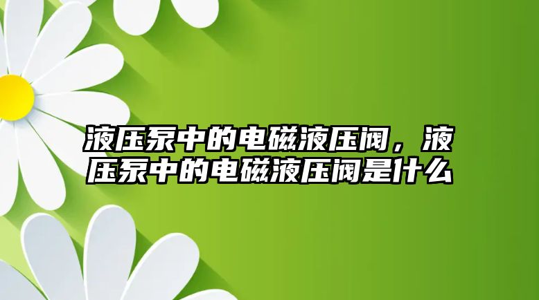 液壓泵中的電磁液壓閥，液壓泵中的電磁液壓閥是什么