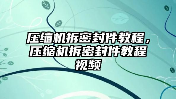 壓縮機(jī)拆密封件教程，壓縮機(jī)拆密封件教程視頻