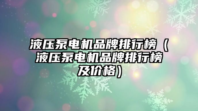 液壓泵電機(jī)品牌排行榜（液壓泵電機(jī)品牌排行榜及價(jià)格）