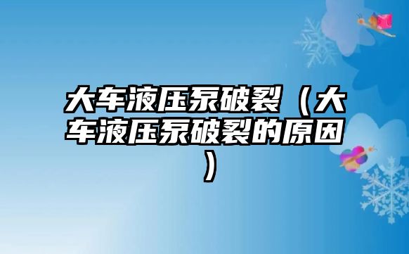 大車液壓泵破裂（大車液壓泵破裂的原因）