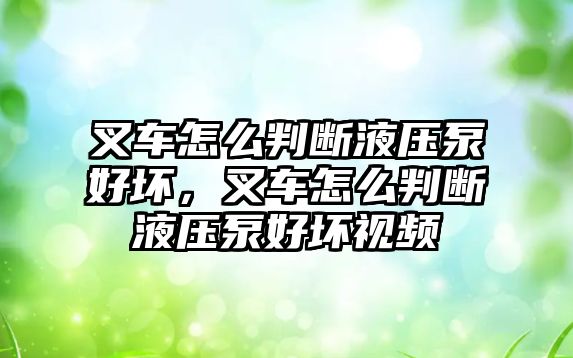 叉車怎么判斷液壓泵好壞，叉車怎么判斷液壓泵好壞視頻