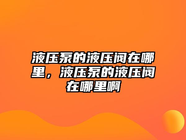 液壓泵的液壓閥在哪里，液壓泵的液壓閥在哪里啊