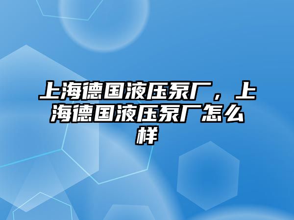 上海德國液壓泵廠，上海德國液壓泵廠怎么樣