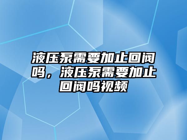 液壓泵需要加止回閥嗎，液壓泵需要加止回閥嗎視頻