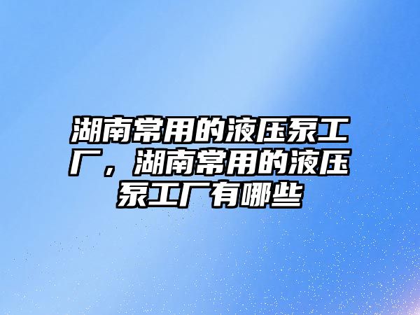 湖南常用的液壓泵工廠，湖南常用的液壓泵工廠有哪些