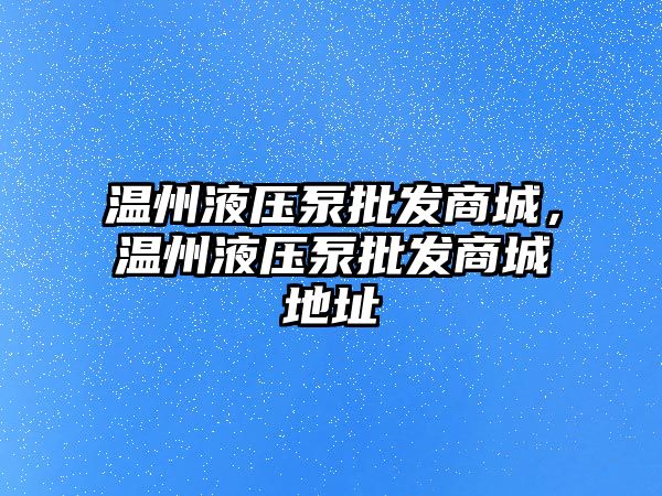 溫州液壓泵批發(fā)商城，溫州液壓泵批發(fā)商城地址