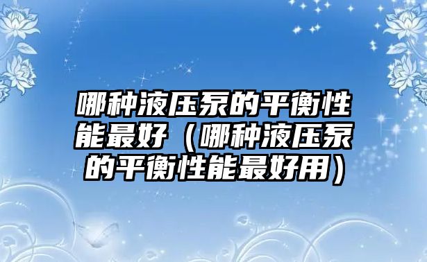 哪種液壓泵的平衡性能最好（哪種液壓泵的平衡性能最好用）